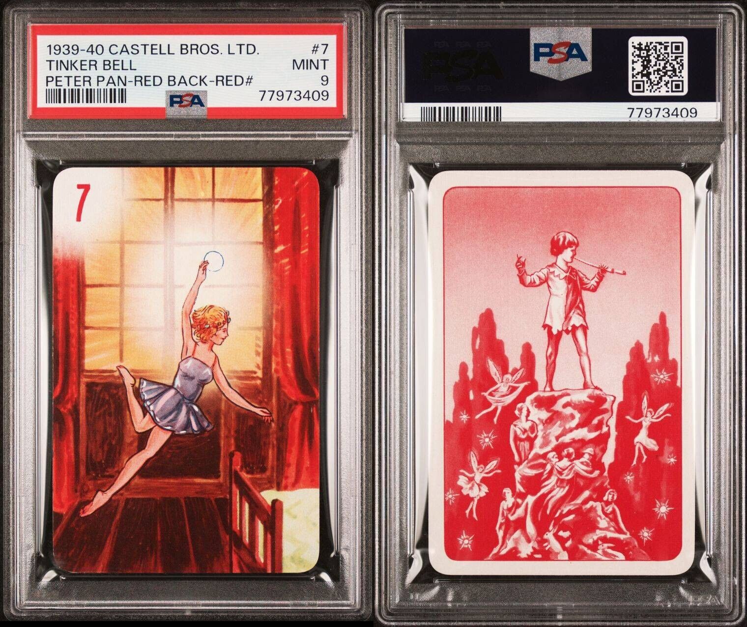 1939 CASTELL BROS. LTD. PETER PAN TINKER BELL RED BACK PSA 9 MINT POP 1 CARD