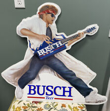 Vintage 1989 Busch Beer Metal Sign Guitar Player Rock & Roll Budweiser Bar picture