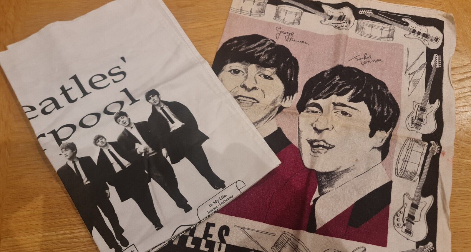 2 X Beatles Original Unused Irish Linen Tea Towel Cloth Ireland VINTAGE Souvenir