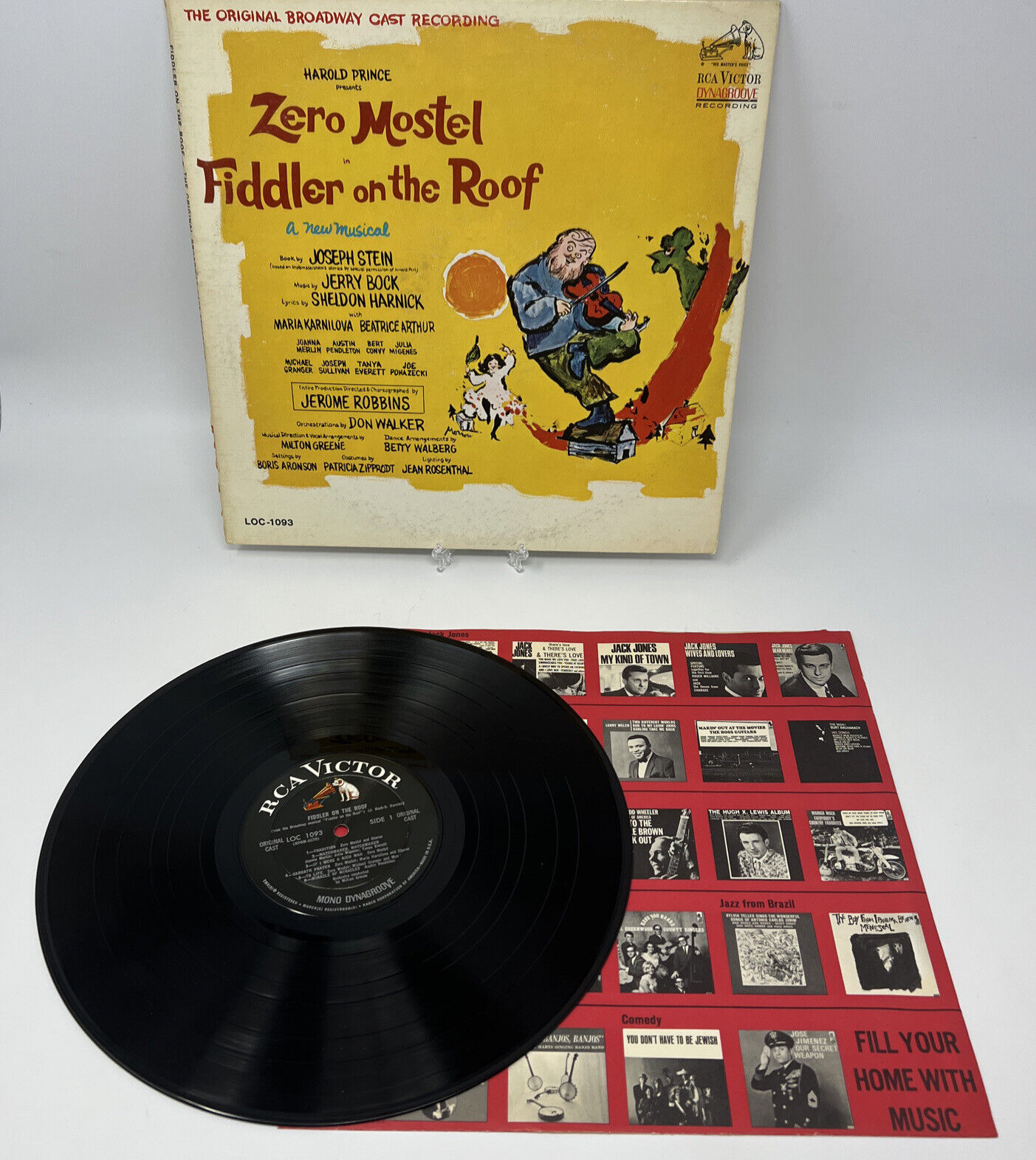 1964 VTG Fiddler On The Roof Original Broadway Cast Vinyl Record LP Zero Mostel