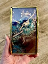 Vintage ENESCO Brass And Blue Stained Glass Ballerina Trinket Box Music Box picture