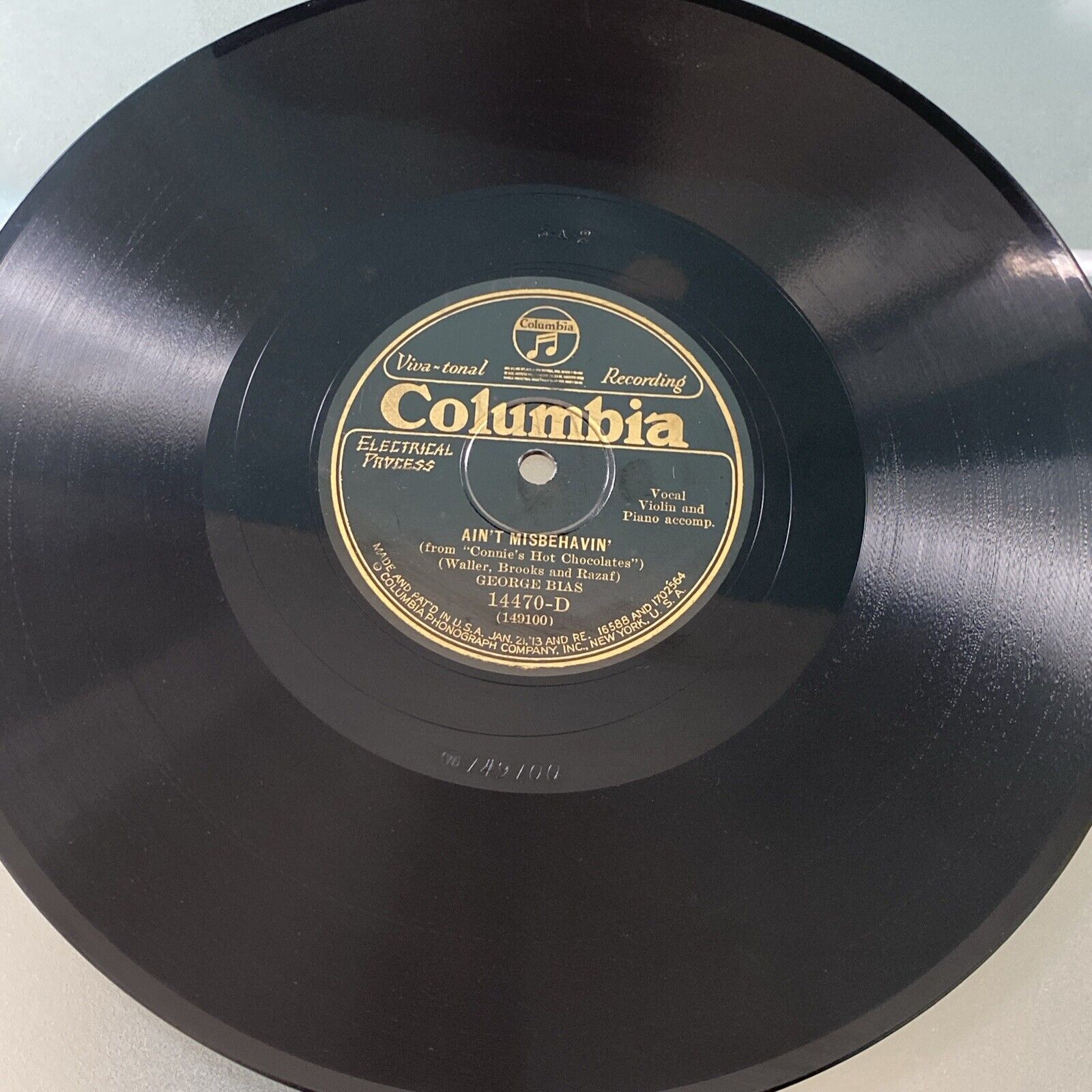 GEORGE BIAS 78 rpm COLUMBIA 14470 AIN\'T MISBEHAVIN\' 1929 NM