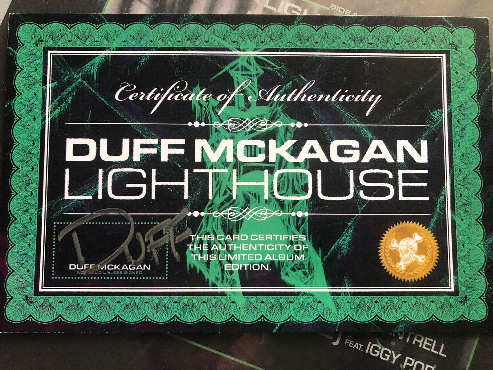 Duff McKagan Lighthouse Green Vinyl Signed With COA. Guns N Roses. Slash. Look