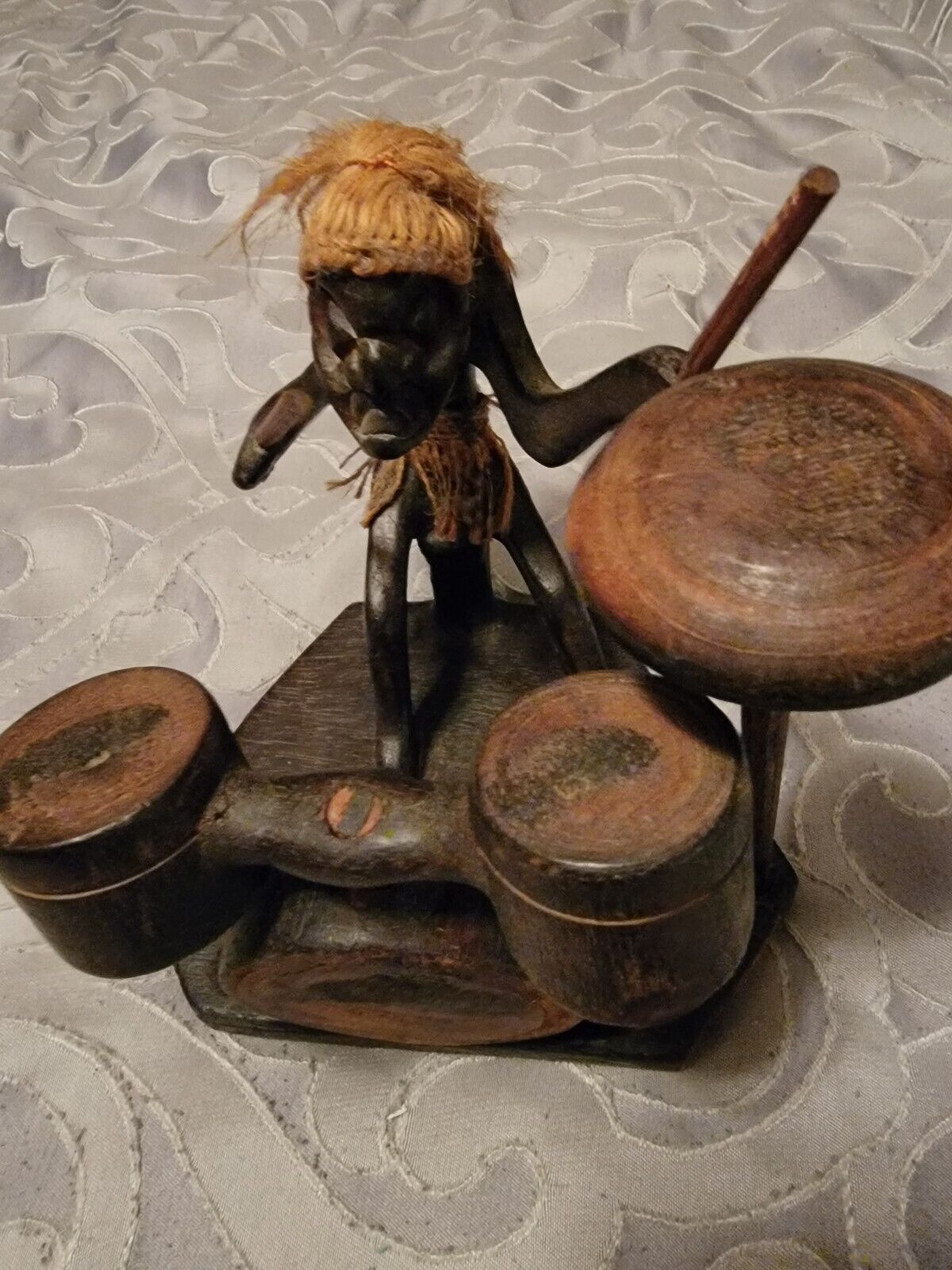 Hand Crafted Wood Man Playing Drums Figure Primitive 7\