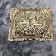 Vintage Jewelry Casket 1950s Repousse Motif Roses & Southern Lady Music Box picture