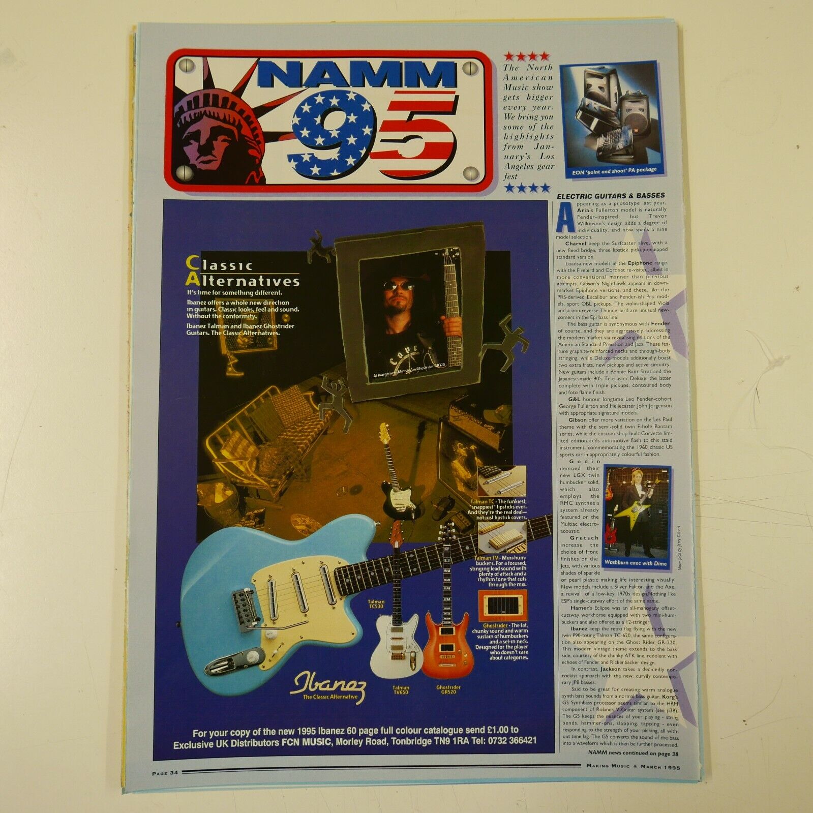 21x30cm magazine cutting 1995 ibanez GHOSTRIDER - TALMAN - AL JOURGENSEN