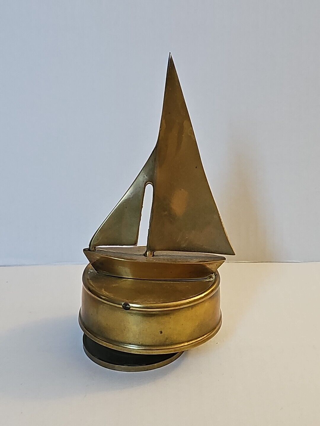 Vintage Brass Sailboat Rotating Music Box Toy Pan-Asia Made In Taiwan 