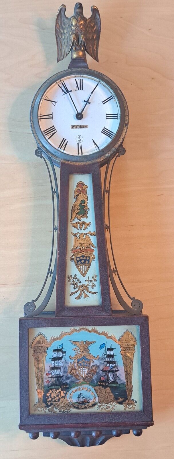 Antique Waltham Banjo Wall Clock With Mechanical Movement ~ Parts Repair Restore