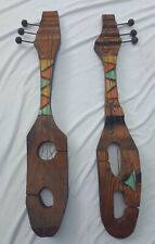 AWESOME PAIR ORIGINAL MID CENTURY MODERN WITCO GUITAR TIKI WOOD WALL ART ELVIS  picture