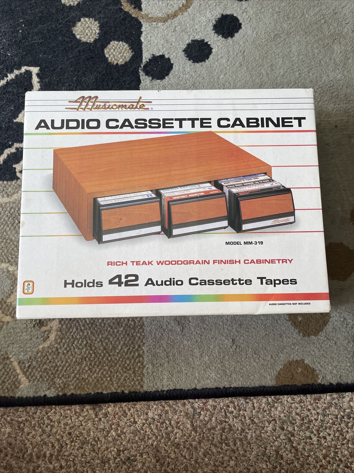 NEW - Vintage Audio Cassette Storage Cabinet 3 Drawer, Holds 42, Woodgrain, NOS
