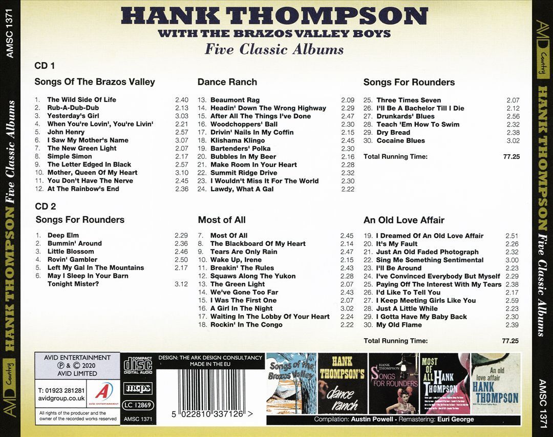 HANK THOMPSON - SONGS OF THE BRAZOS VALLEY / DANCE RANCH (2 CD) NEW CD