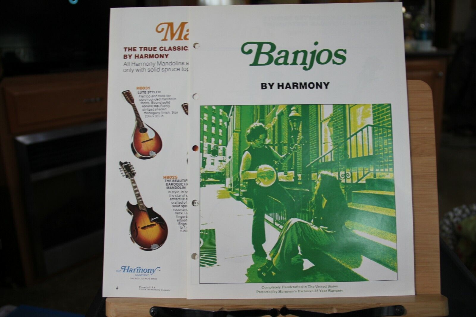 Brochure Banjos Banjo Harmony vintage 1974 Mandolins 2 sheets