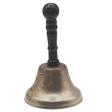 Shopkeeper Distressed Vintage BRASS Bell Turned WOOD SPINDLE Brown Handle Worn picture
