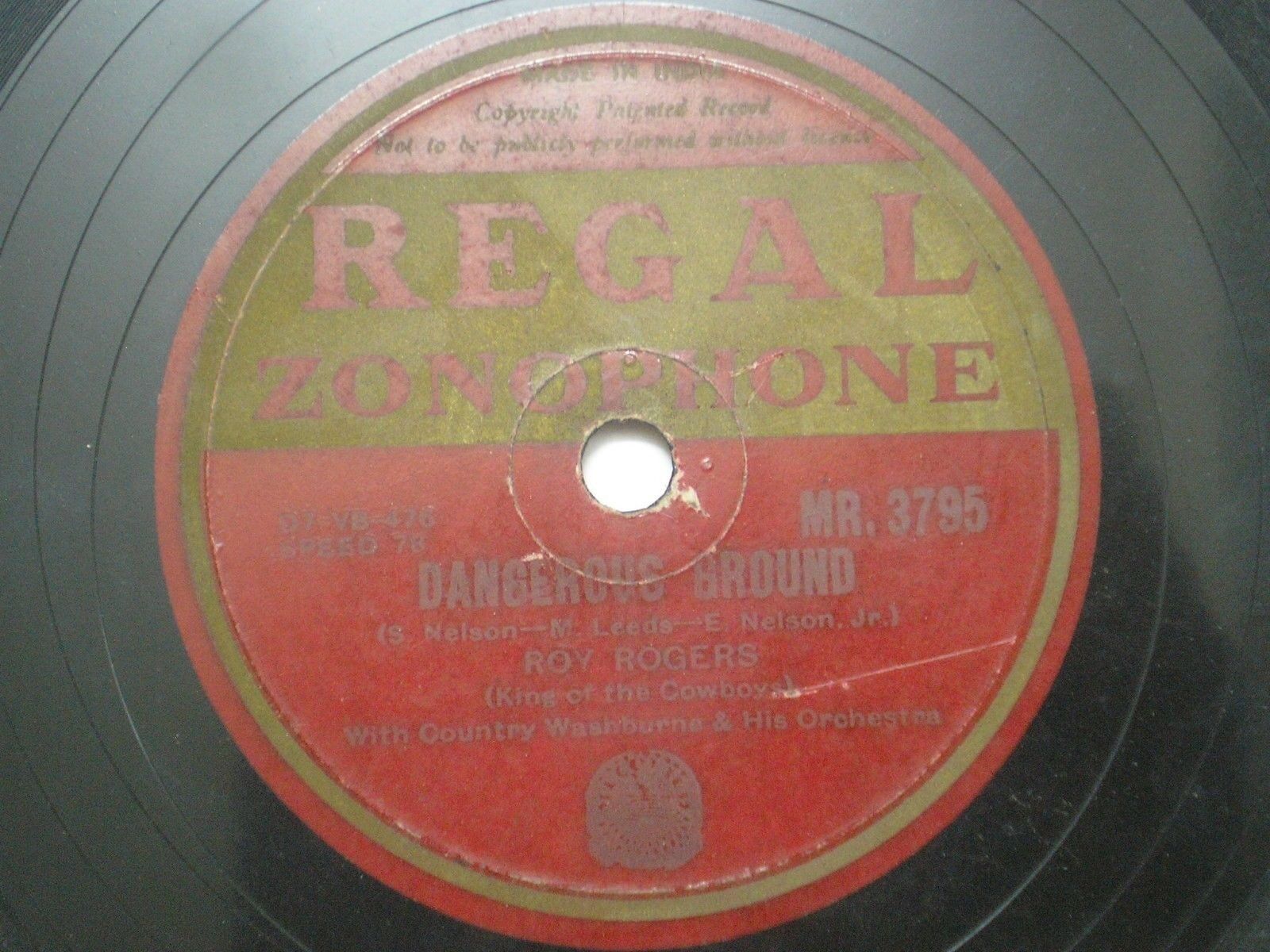 ROY ROGERS MR 3795 INDIA INDIAN RARE 78 RPM RECORD 10\