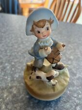 Vintage Musical Box Figurine - Made in Japan - Boy Playing Harmonica  With Dog picture