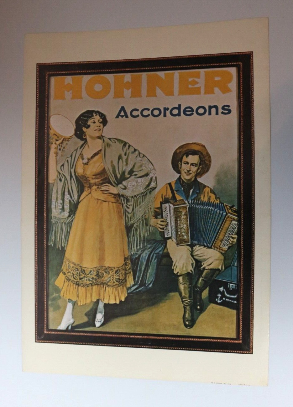 M. Hohner Accordions Vintage Litho Poster 12x17 Lithograph 1972 Tambourine Lady