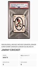 RARE VINTAGE 1950s RUSSELL MICKEY MOUSE JIMINY CRICKET CANASTA CARD PSA 9 MINT picture