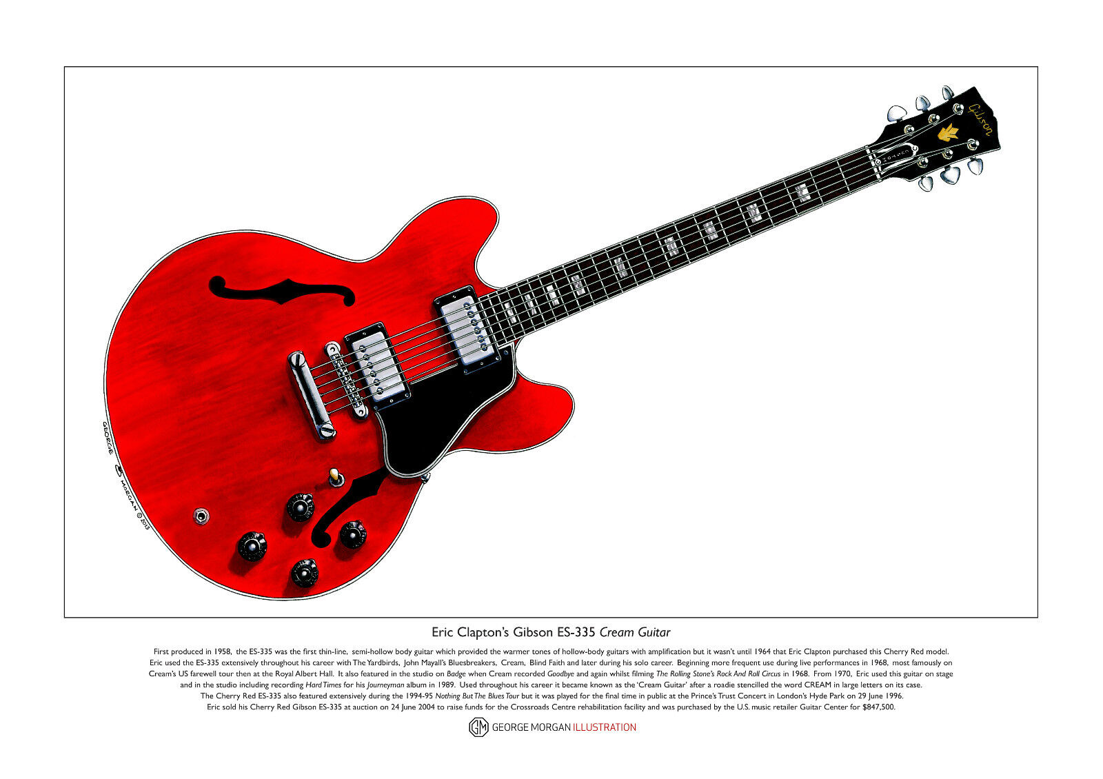 Eric Clapton’s Gibson ES-335 Cream Guitar Limited Edition Fine Art Print A3 size