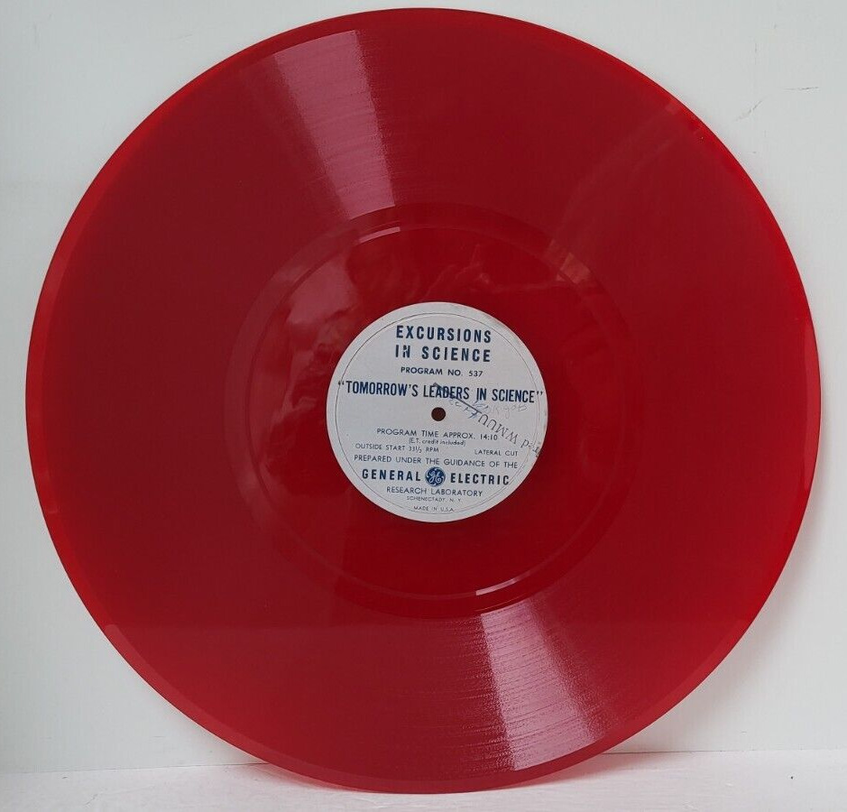 RARE General Electric Red 16 inch Transcription Record Excursions in Science