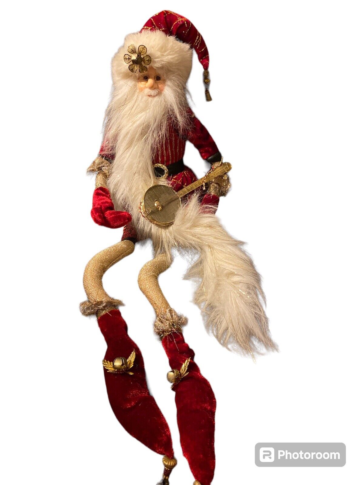 Large Whimsical Santa Elf With A Banjo- Approx 24” Tall 