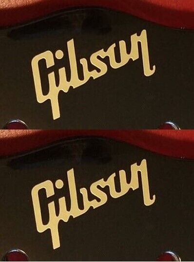 2 Gibson Guitar Headstock Logos, Die-Cut Vinyl Decal, OEM Size AND Color, USA
