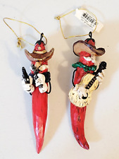 2 Piece Red Chili Pepper Cowboy Sheriff Guitar Playing Christmas Ornaments 6