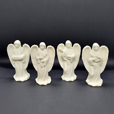 Vintage Set of 4 White Winged Porcelain Angels With Instruments picture