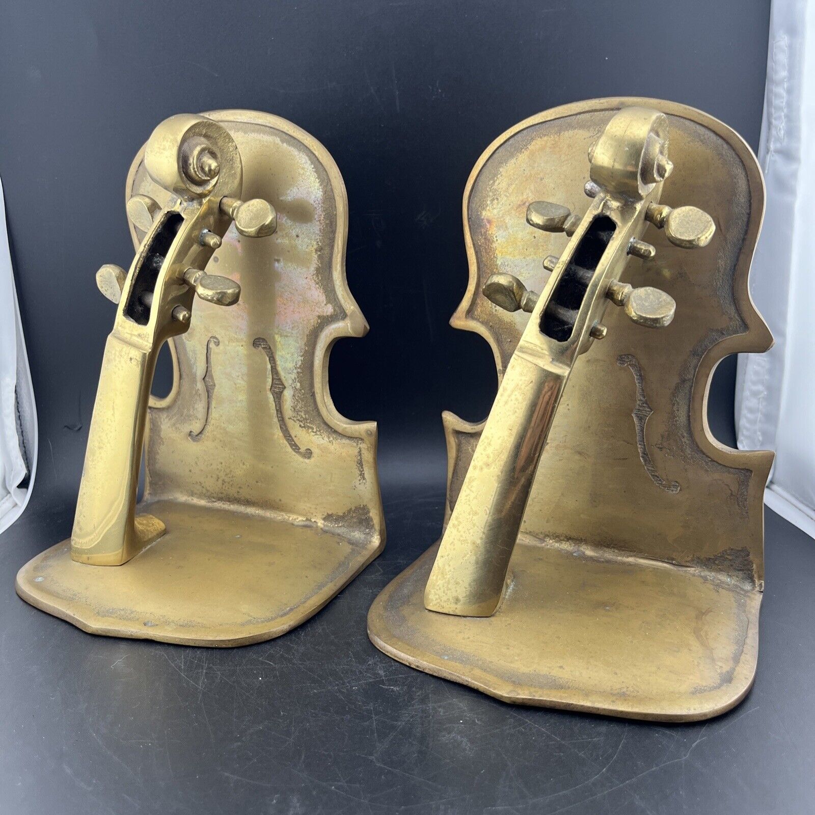 VINTAGE BRASS VIOLIN OR BASS OR CELLO  SET OF BOOKENDS MUSICAL INSTRUMENT