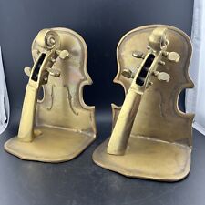 VINTAGE BRASS VIOLIN OR BASS OR CELLO  SET OF BOOKENDS MUSICAL INSTRUMENT picture