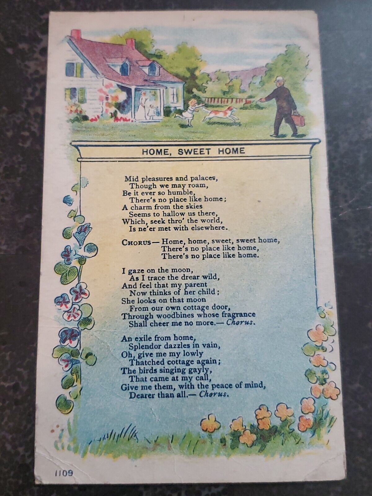 1910s RARE Postcard Home Sweet Home Song Lyrics Beautiful Vintage