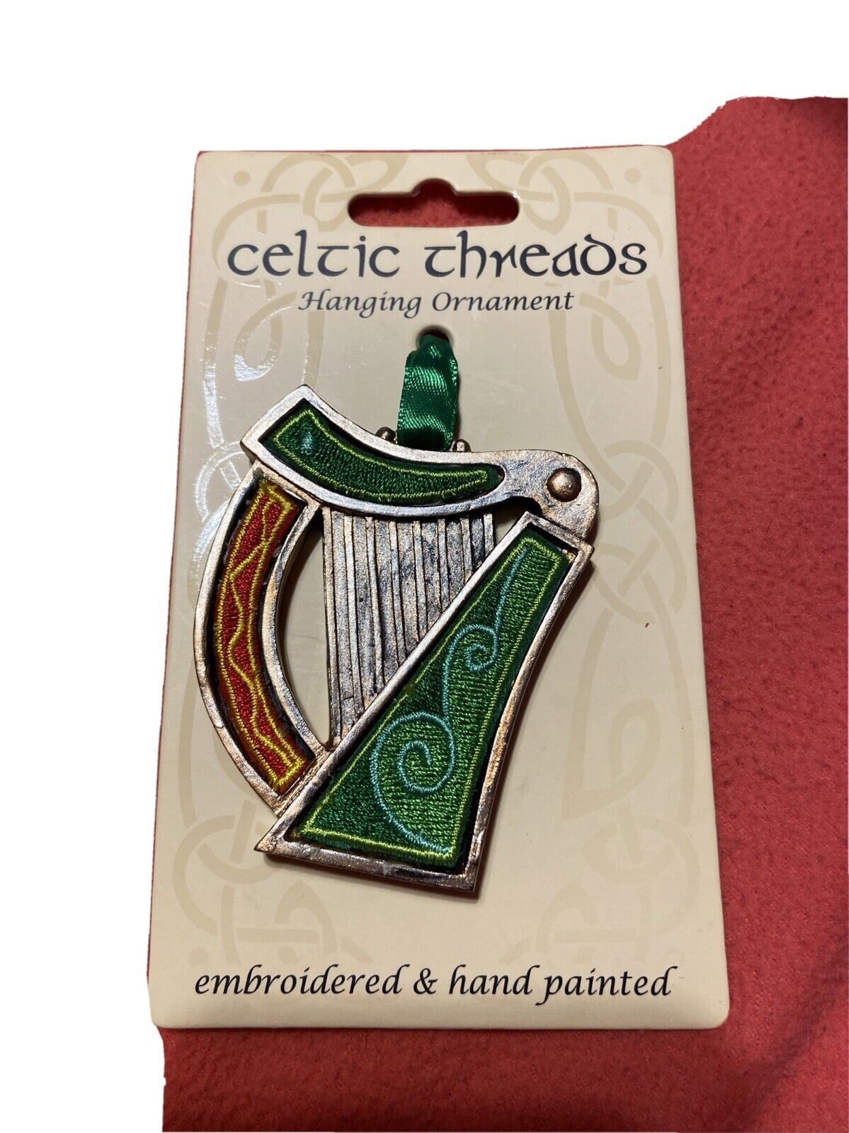 Celtic Harp Hanging Ornament Embroidered And Hand-Painted