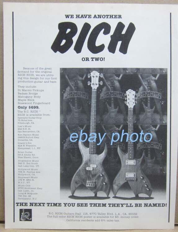 2 - B. C. Rich Guitars Vintage Print Ads 8x11 \