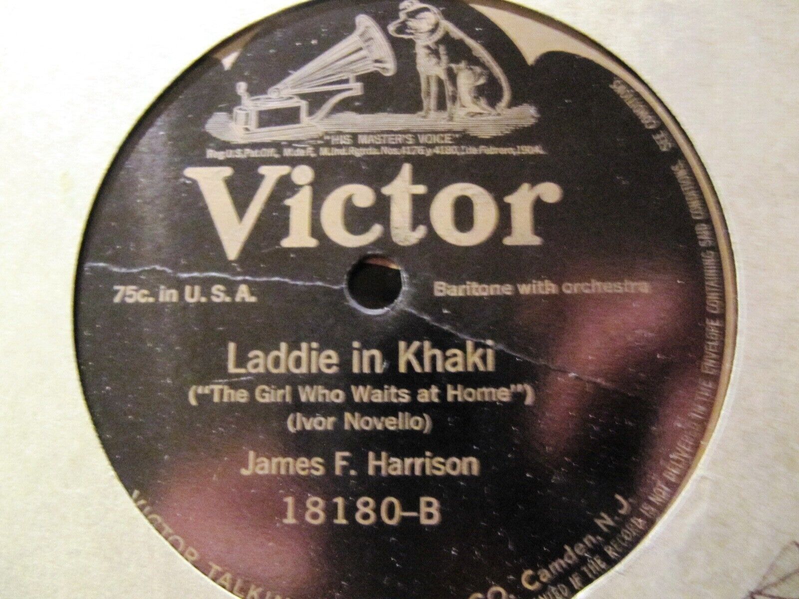 WW I British Soldiers Song LADDIE IN KHAKI/ Trail to Sunset Valley VICTOR 18180