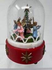 Vintage Christmas Globe Diorama Angels Tree Revolving Music Box picture