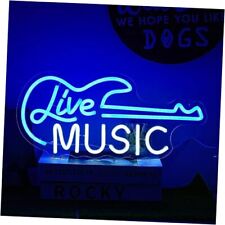 Guitar Neon Sign Blue White Live Music for Wall Decor Dimmable Guitar Music picture