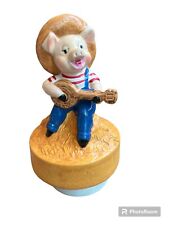 Schmid Little Pig Cowboy Banjo In Music Box Hand Painted W Box 353 picture