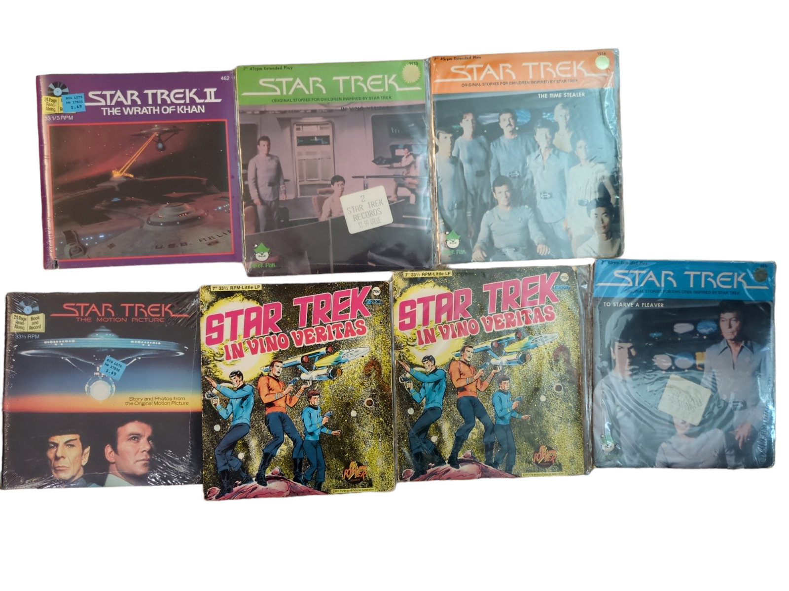 Lot Of 7 1979 Star Trek 45 RPM 33 1/2 Read Along Vinyl Records - Two Sealed