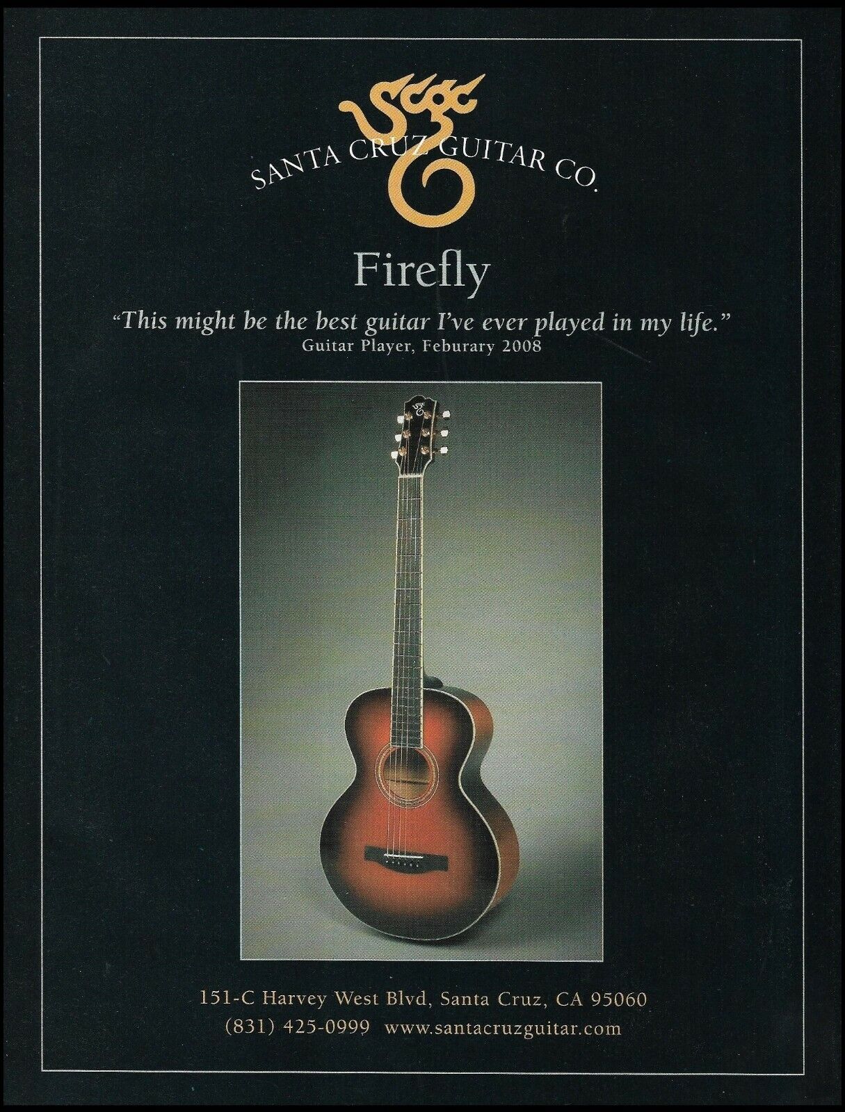 Santa Cruz acoustic guitar company Firefly series 2008 ad 8 x 11 advertisement B