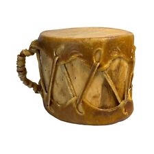 Native American Southwest Double Sided Rawhide Leather Log Drum Handmade picture