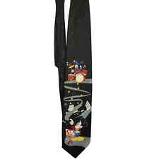 Vintage DISNEY Necktie Mickey Mouse Donald Duck Music Instrument Black BALANCINE picture