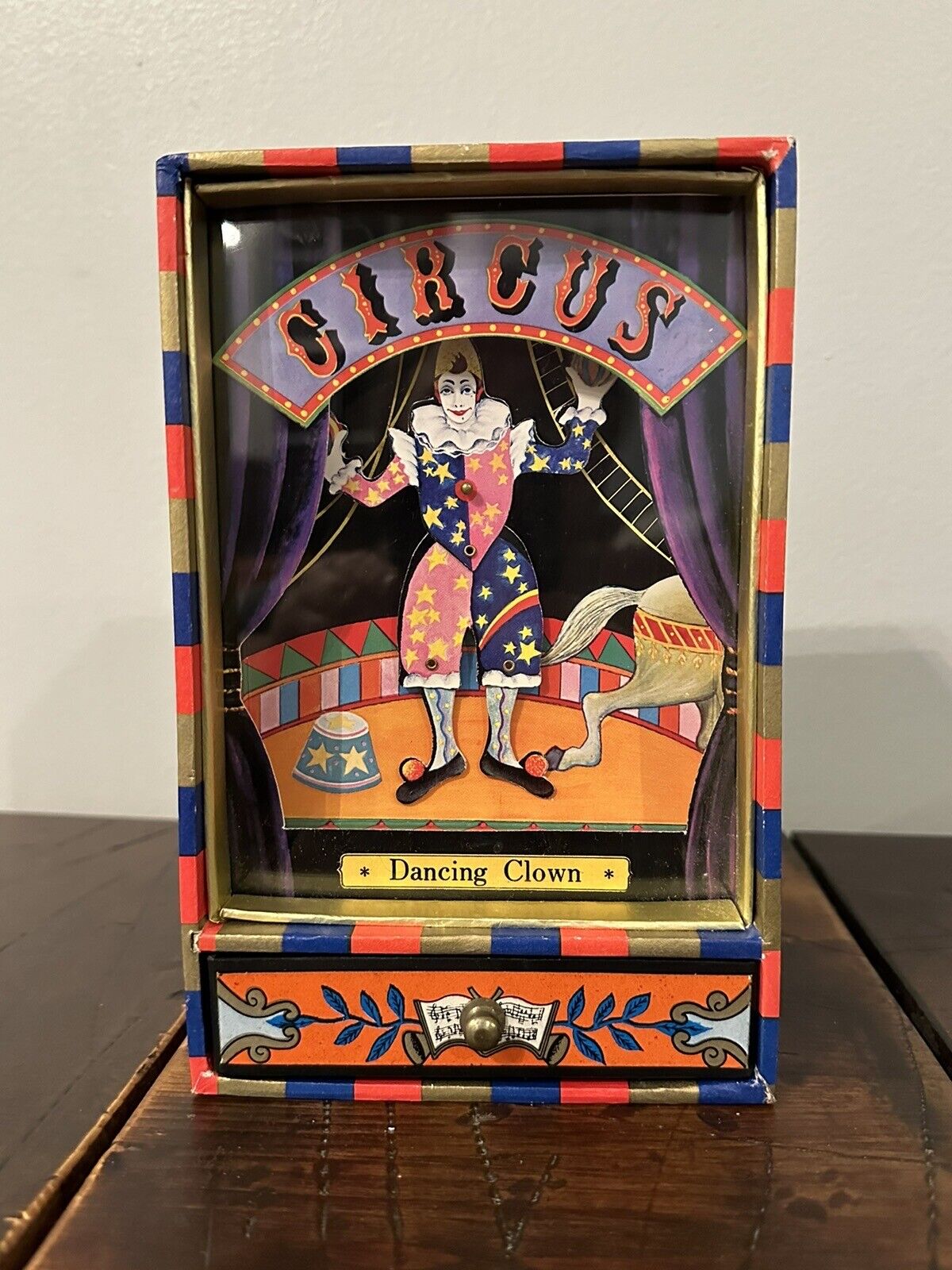 Vintage Circus Dancing Clown Music Box Mechanical Dancing Show With Drawer
