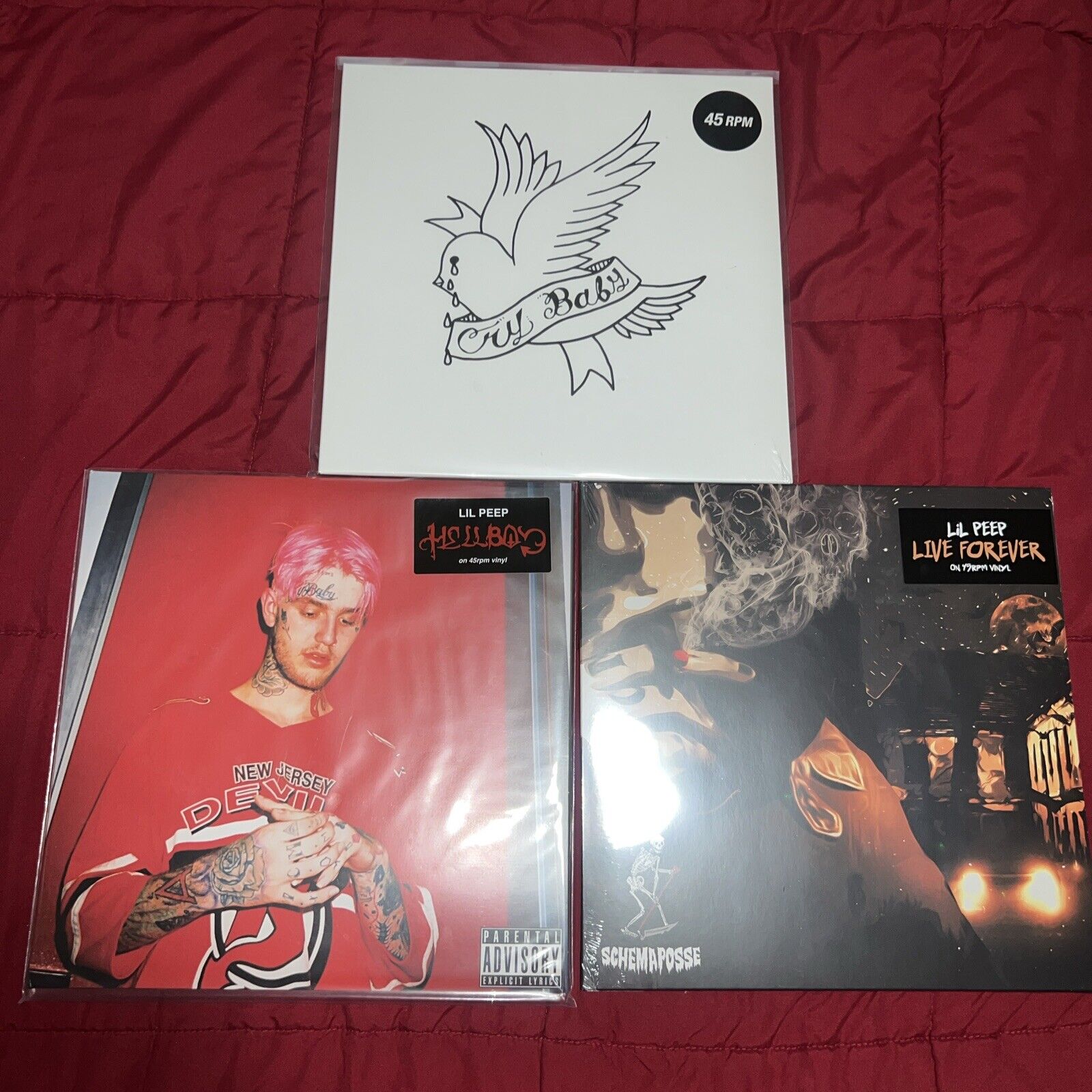 Lil Peep Vinyl Set - Crybaby (White) Live Forever (Smoke) Hellboy (Fire Red)