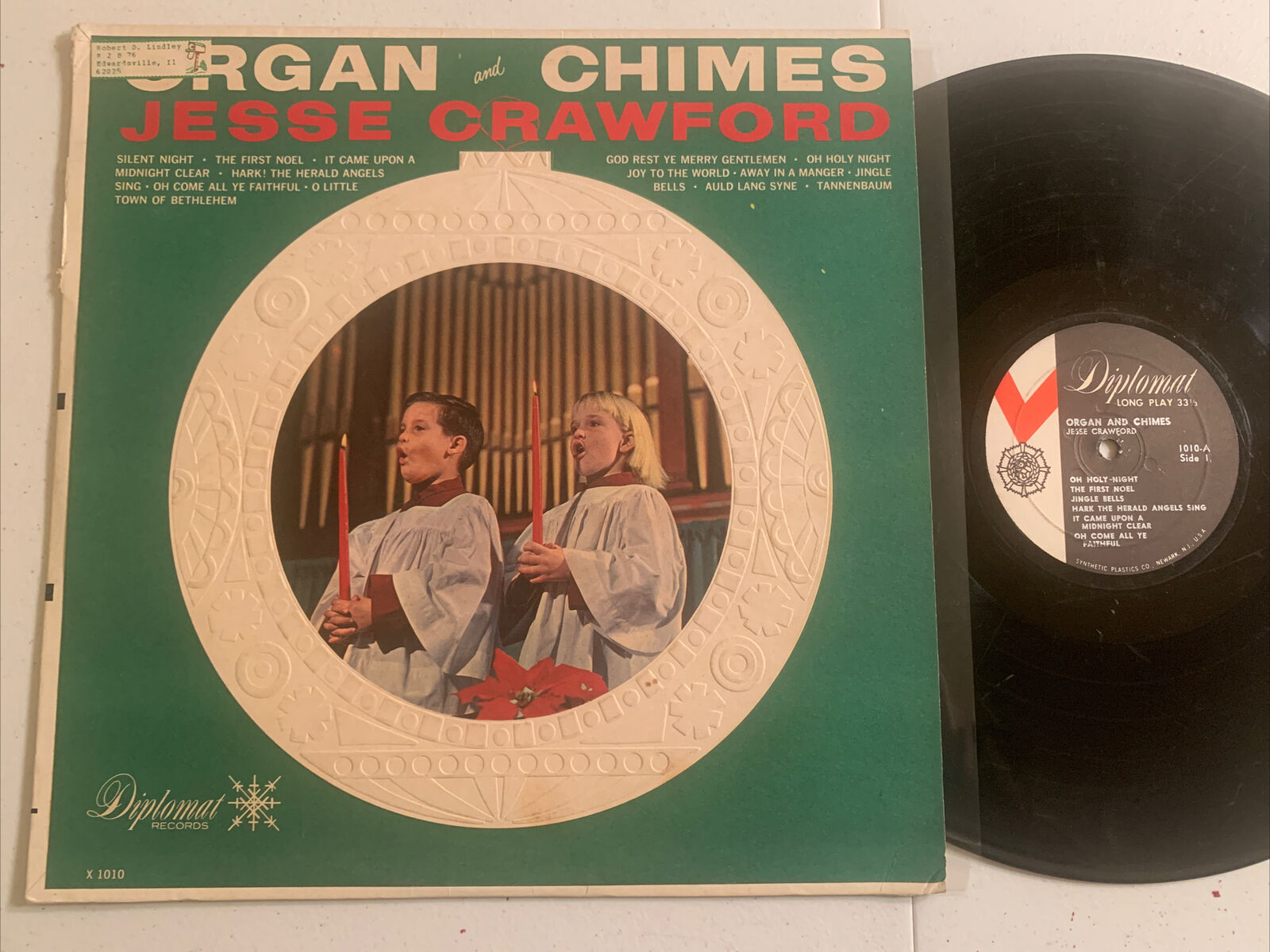 Jesse Crawford Organ And Chimes Christmas LP Diplomat Textured Ornament Cover