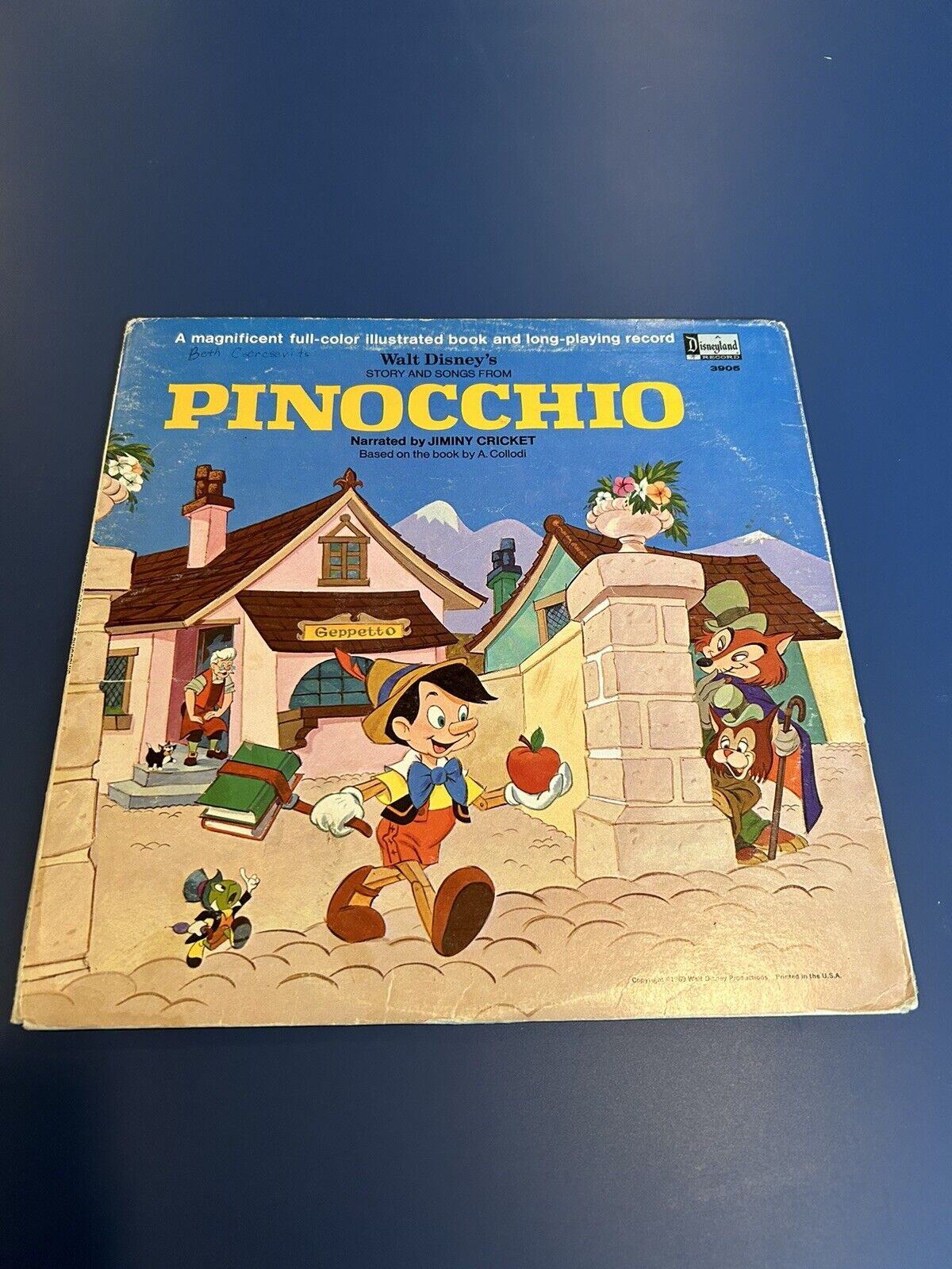 1969 Disneyland vinyl 3905 Walt Disney's PINOCCHIO + 11 page booklet Record VG