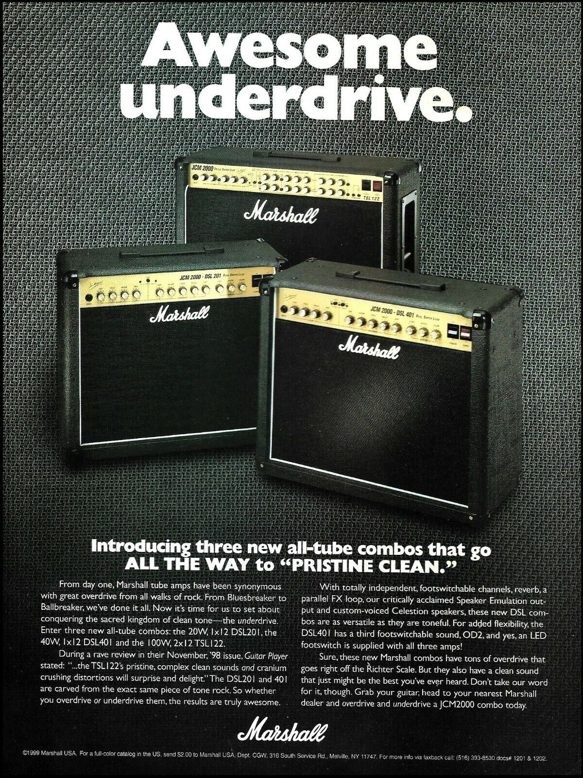 Jim Marshall DSL 201 401 TSl 122 guitar amp ad 1999 amplifier advertisement