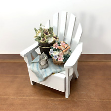 White Wood Chair Resin Cat Flowers Bucket Garden Figurine Music Box, Vintage picture