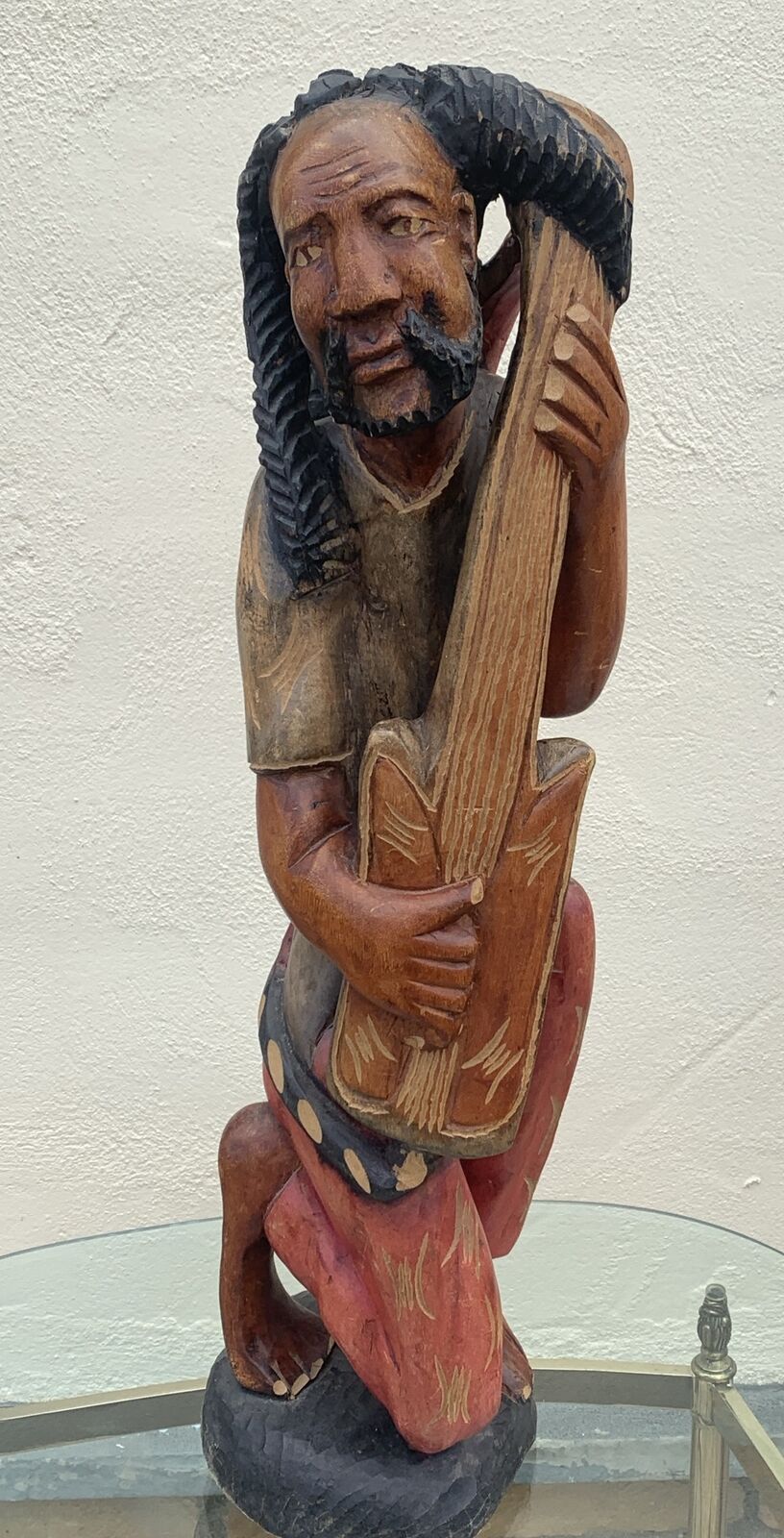 Bob Marley Style C 1970s African Jamaican Wood Rasta Carving Man Playing Guitar 