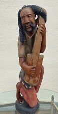 African Jamaican Wood Rasta Carving Man Playing Guitar #1 Large Hand Carved picture