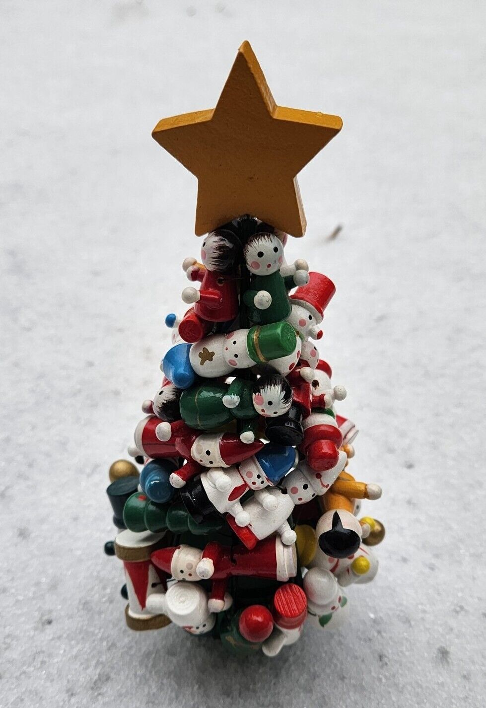 Vintage Wooden Toy Christmas Tree Mini Santa Snowman Drum Bell People Ornaments
