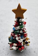 Vintage Wooden Toy Christmas Tree Mini Santa Snowman Drum Bell People Ornaments picture